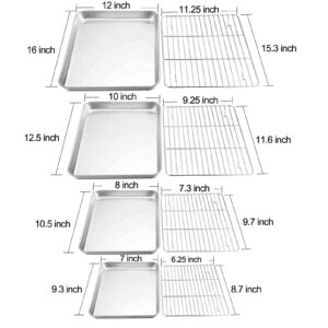TeamFar Baking Sheet with Rack Set of 8, Cookie Sheet Baking Pans Stainless Steel Bakeware with Cooling Rack Set, Non Toxic & Healthy, Mirror Finish & Rust Free, Easy Clean & Dishwasher Safe