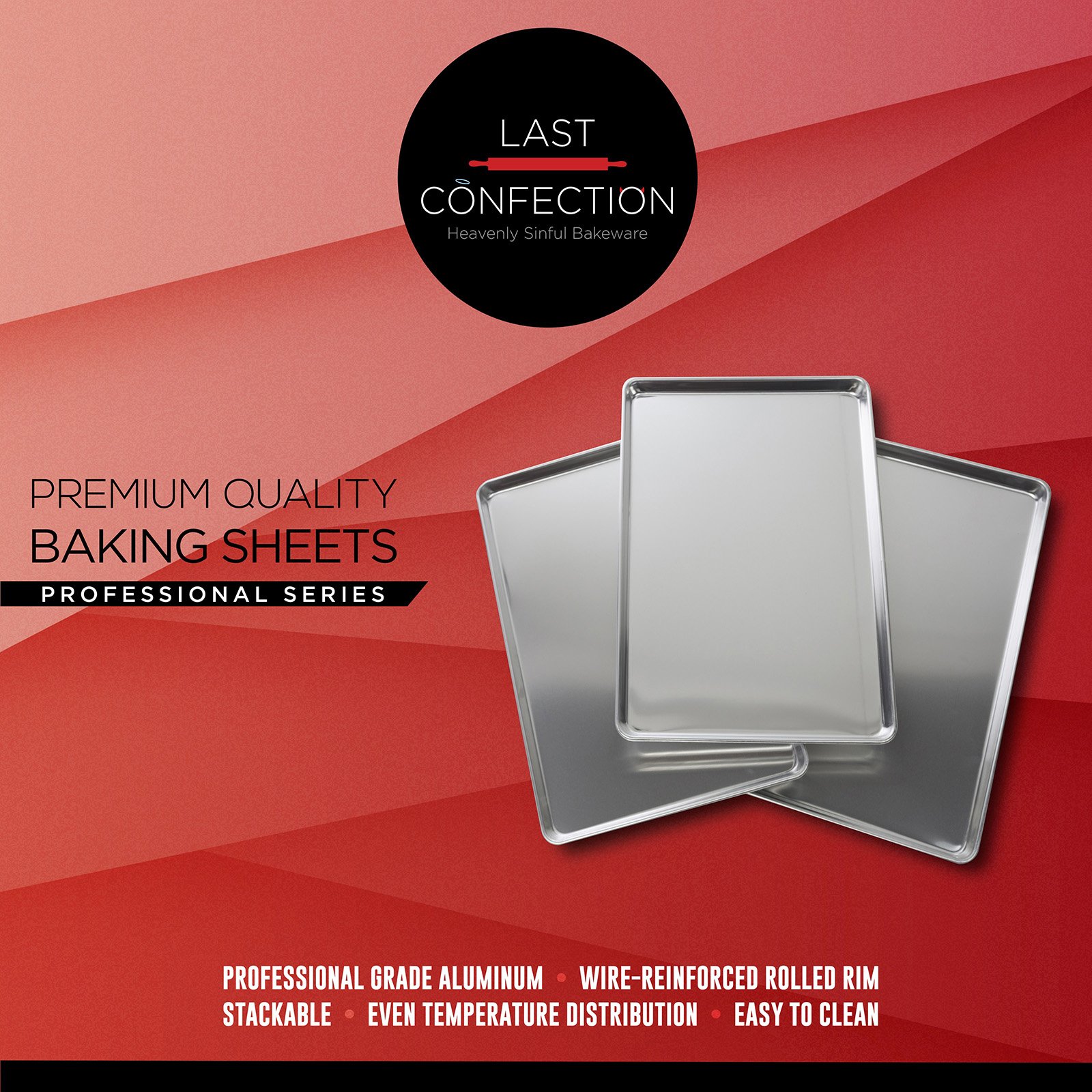 Last Confection 6 Cookie Baking Sheets 15" x 21" - Rimmed Aluminum Jelly Roll Trays - Three-Quarter Sheet Pans