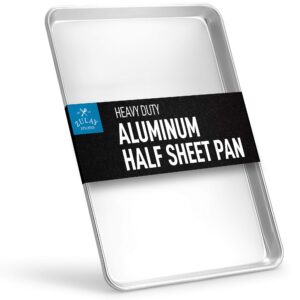 zulay large aluminum baking pan - half sheet (13" x 18") baking sheet for oven - perfect cookie sheet for baking, commercial or home use - heavy duty & encapsulated rim half sheet pans