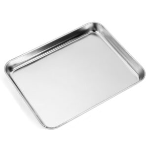 hohungf, stainless steel baking sheets, cookie sheets,toaster oven tray pan & rectangle size 12.5x9.8x1 inch, non toxic & healthy, superior mirror finish & dishwasher safe, silver, 12.5inch