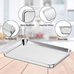 HOHUNGF, Stainless Steel Baking Sheets, Cookie Sheets,Toaster Oven Tray Pan & Rectangle Size 12.5x9.8x1 inch, Non Toxic & Healthy, Superior Mirror Finish & Dishwasher Safe, Silver, 12.5inch