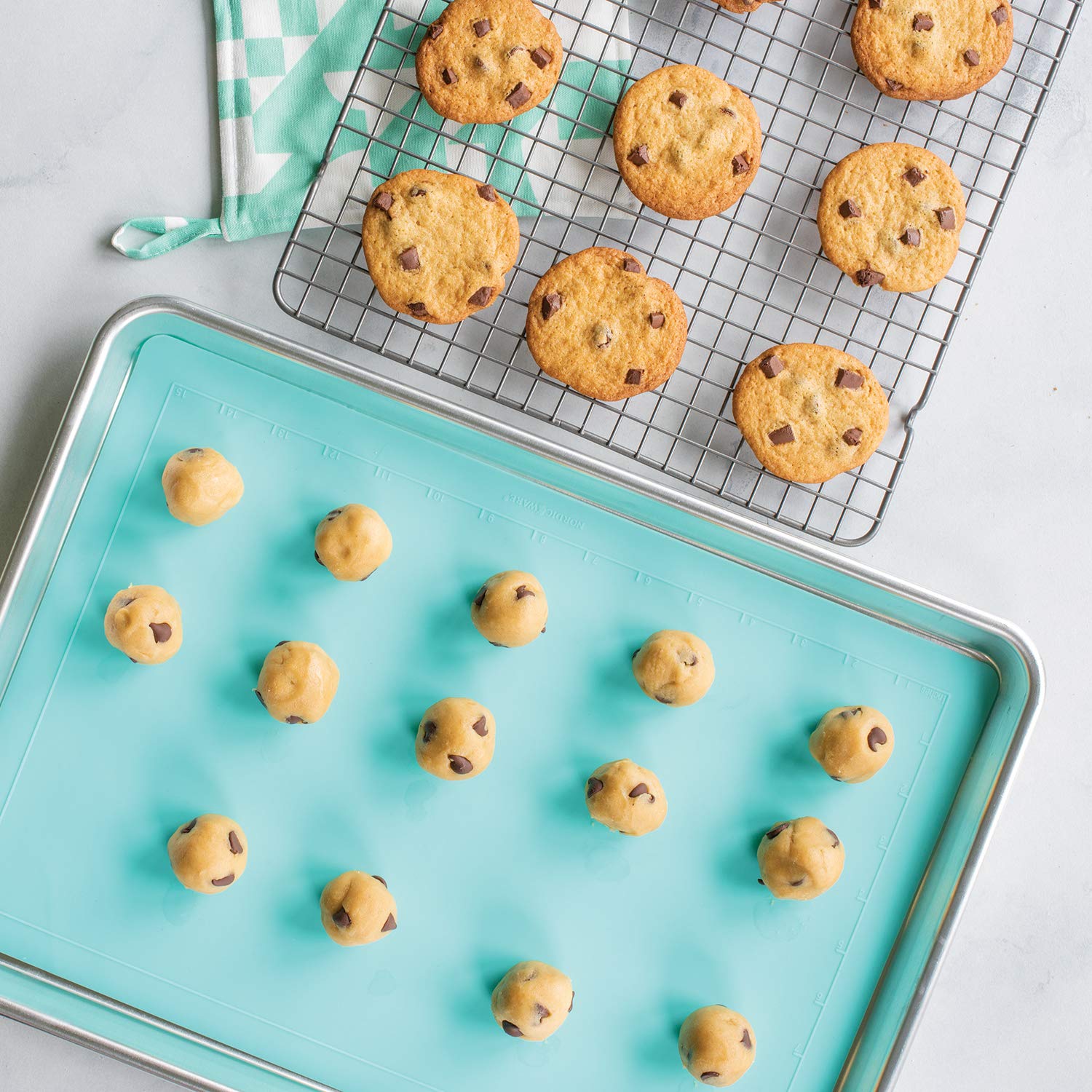 Nordic Ware 3-Piece Cookie Set, 1 Pack, with Aqua Baking Mat