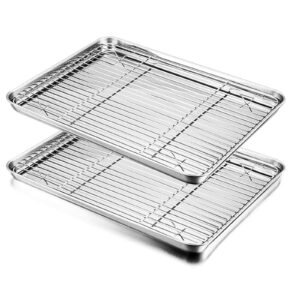 baking sheet with rack set, e-far stainless steel baking pans tray cookie sheet with cooling rack, 16 x 12 x 1 inch, non toxic & healthy, rust free & dishwasher safe - 4 pieces (2 sheets + 2 racks)
