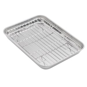 aspire baking sheet with rack set, stainless steel cookie sheet and cooling rack, 9.5 inch x 7 inch x 1 inch