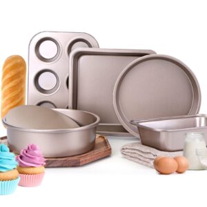bakeware sets, 5-piece nonstick bakeware set,cake pans set with cookie sheets, bakeware fits for nonstick bread baking cookie sheet and cake pans