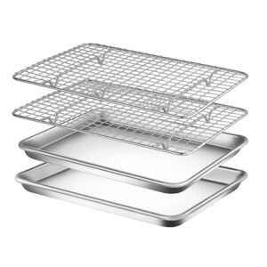 nutrichef non stick baking sheets, cookie pan aluminum bakeware with cooling rack, professional quality kitchen cooking non-stick bake trays with silver coating inside and outside, 1 pair of pans