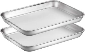 small baking sheets pans, hohungf mini stainless steel cookie sheets & toaster oven tray pan,non toxic & healthy,superior mirror finish & easy clean, dishwasher safe, 9.4 x 7x 1 inch, silver, 9.4inch