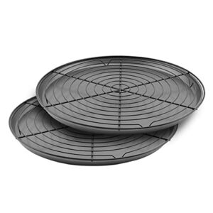 G & S Metal Products Company OvenStuff All-Purpose 12'' Round Nonstick Baking Pan w/Nonstick Cooling Rack, 2 Pack, Grey, Cookie Pan