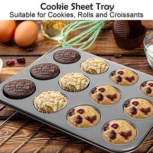 Giantex 10-Piece Nonstick Bakeware Set, Round and Square Baking Pans, Baking Sheets, Chip and Pizza Pan, Crisper Pan, Roasting Trays, 12-Cup Muffin and Loaf Pans, Cookie Sheet, Steel Baking Set