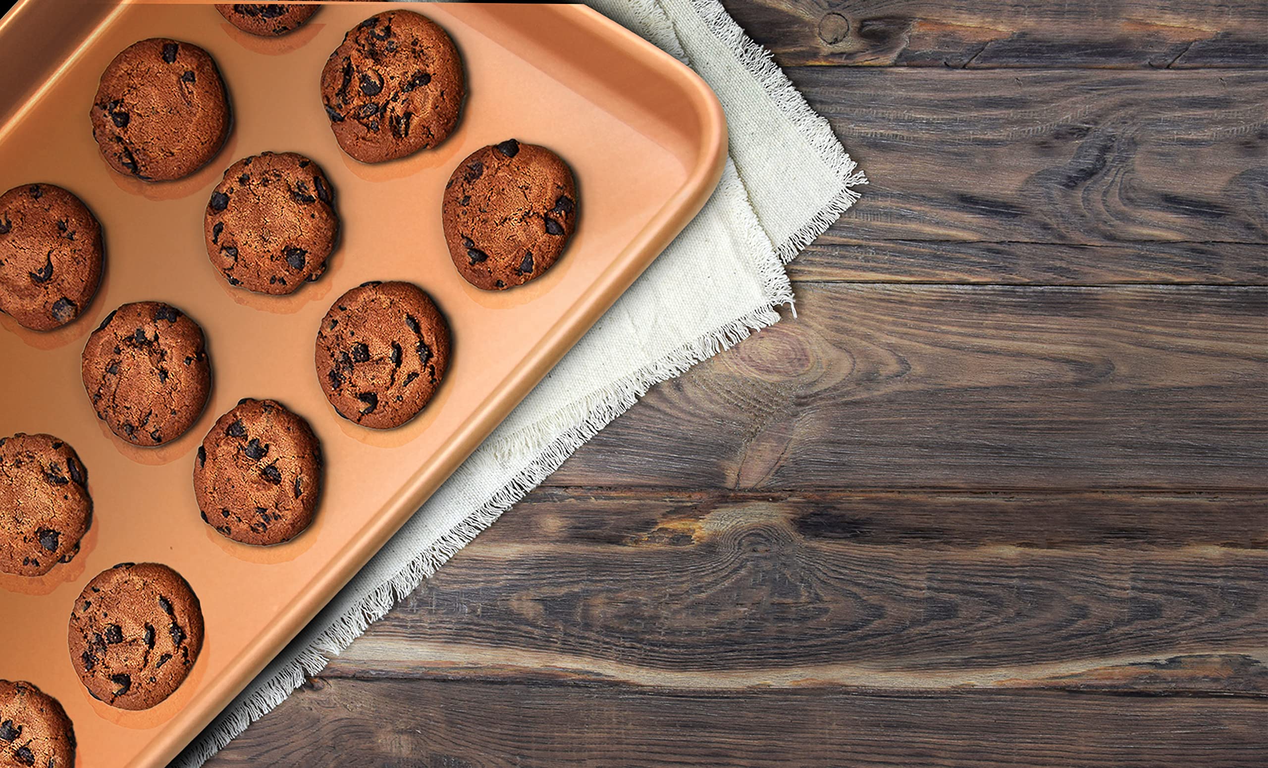 Eternal Living 16” Baking Sheet Pan Set of 2 Cookie Sheet and Toaster Oven Tray Heavy Duty, Copper (2)