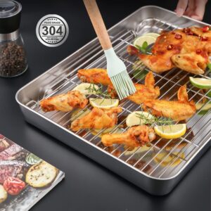 Stainless Steel Baking Sheet With Rack,Cookie Sheets and Non-stick Cooling Rack,Food Grade Material Baking Pan Tray For Oven,Extra Rectangle Size Baking sheet,Warp Resistant&Heavy Duty&Non Toxic (XL)