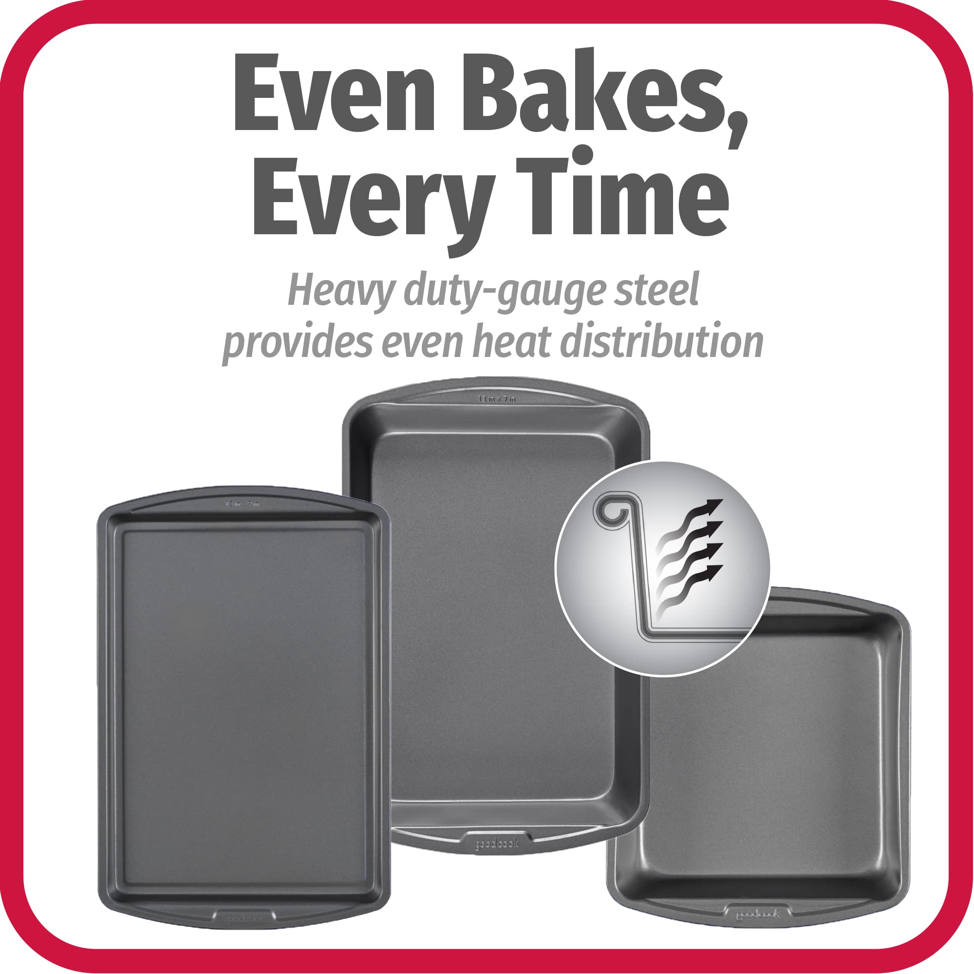 Goodcook 3 pack 8x8 Baking Pan with 13x9 Bake Pan and 13x9 Cookie Sheet