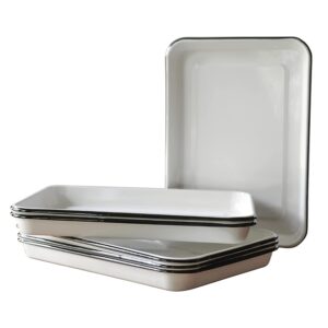 tablecraft enamelware collection black rim solid white enamel baking cookie sheet jelly roll pan, home kitchen & restaurant, porcelain over steel, classic, vintage, retro style, 16x11.5x1.5, set of 6