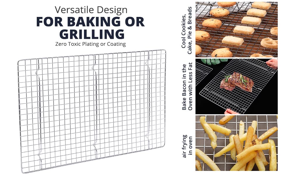 Prestige Baking Cooling Rack 11.5 x 16.5 in Cookware. Air Frying, Baking & Cooking. BPA free, food grade & thick. 100% stainless steel. Chef, professional cook approved.