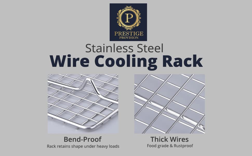 Prestige Baking Cooling Rack 11.5 x 16.5 in Cookware. Air Frying, Baking & Cooking. BPA free, food grade & thick. 100% stainless steel. Chef, professional cook approved.