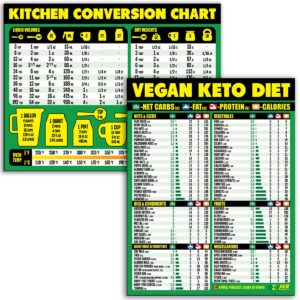kitchen conversion chart and vegan keto diet cheat sheet magnet combination bundle - extra large easy to read reference guides for vegan keto dieting and baking & recipe unit conversions