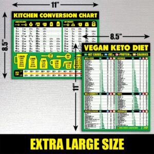 Kitchen Conversion Chart and Vegan Keto Diet Cheat Sheet Magnet Combination Bundle - Extra Large Easy to Read Reference Guides for Vegan Keto Dieting and Baking & Recipe Unit Conversions