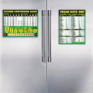 Kitchen Conversion Chart and Vegan Keto Diet Cheat Sheet Magnet Combination Bundle - Extra Large Easy to Read Reference Guides for Vegan Keto Dieting and Baking & Recipe Unit Conversions