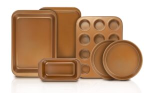 eternal living copper nonstick bakeware set (cake pans, cupcake tray, & cookie sheets, 6 piece)