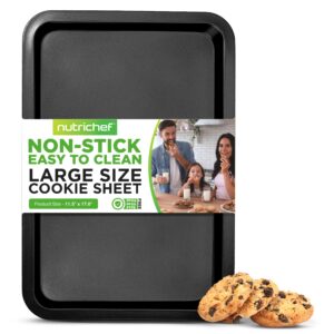 nutrichef 17” non stick cookie sheet, large gray commercial grade restaurant quality carbon metal bakeware, compatible with model ncbs10s