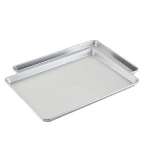 anolon pro aluminized steel bakeware half sheet baking set/cookie pans, two 13-inch x 18-inch, silver