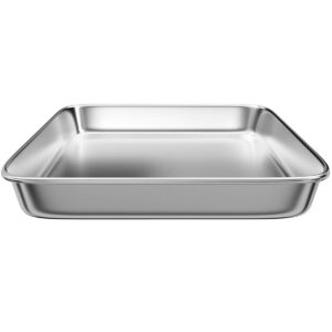 Ubrand Toaster Oven Tray Pans,Small Baking Sheet Stainless Steel Toaster Oven Baking Pan and Cookie Sheet,Rectangle Size 10.8 x 8.4 x 1.4 inch,Mirror Finish and Anti-Rust,Thick and Sturdy(2 Pieces)