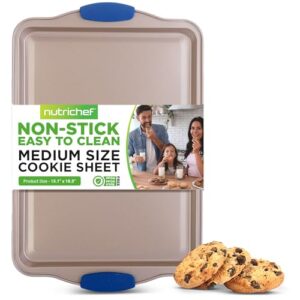 15” non stick cookie sheet, large gold commercial grade restaurant quality carbon steel bakeware with blue silicone handles, compatible with models ncsbsg63, ncsbsg60