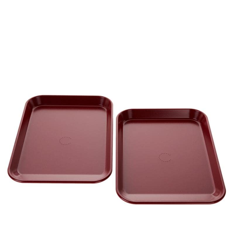 Curtis Stone Dura-BakeSet of 2 Slide-Out Sheet Pans - Red, 13.39''L x 9.45''W x 1''H