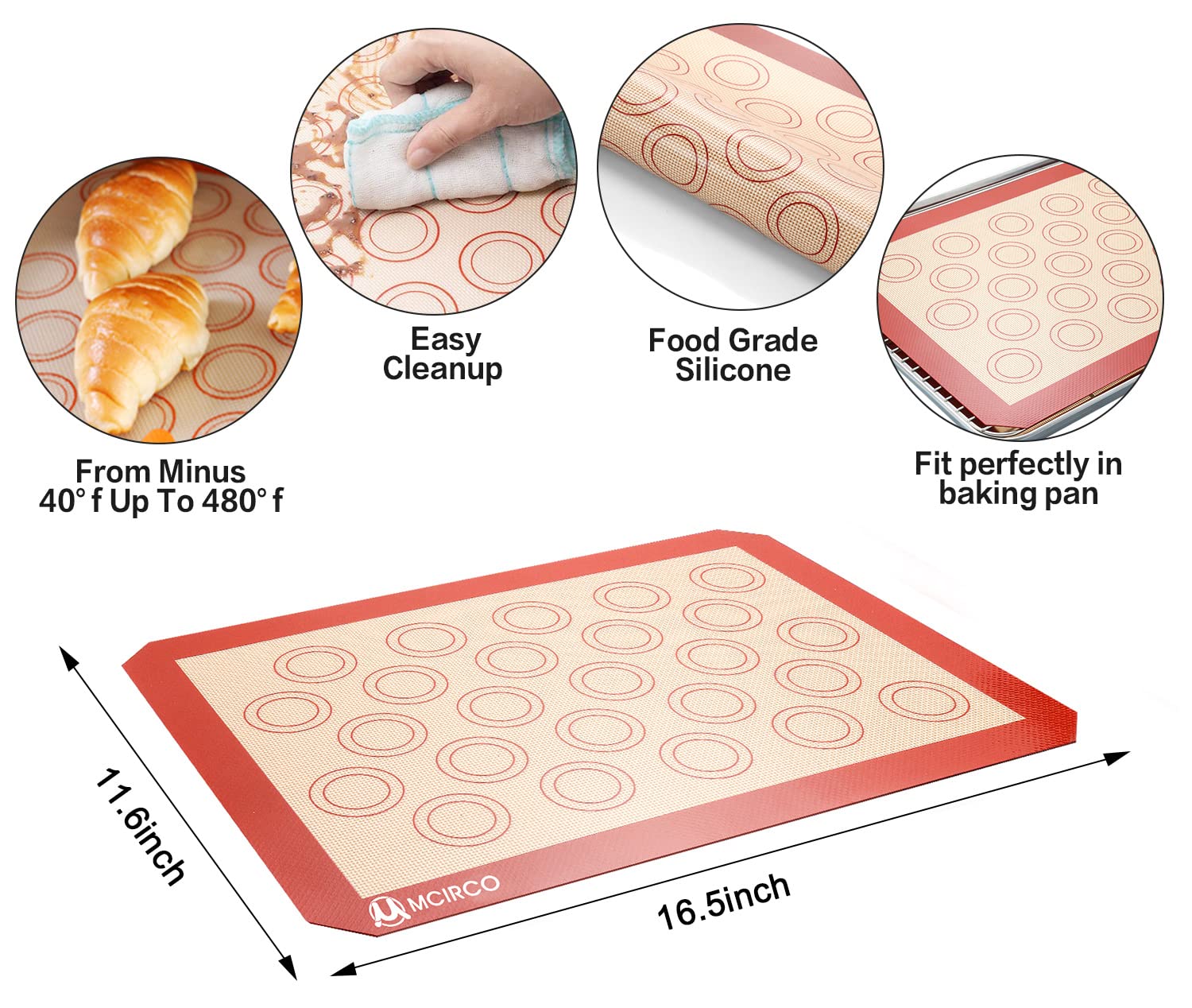 MCIRCO 6 Piece Stainless Steel Baking Sheet with Rack with Silicone Baking Mat Set (2 Pans + 2 Racks + 2 Mats), 17.3 x 13 x 1 Inch Cookie Sheet with Cooling Rack, Non Toxic, Heavy Duty & Easy Clean