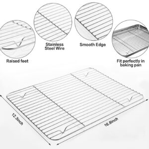 MCIRCO 6 Piece Stainless Steel Baking Sheet with Rack with Silicone Baking Mat Set (2 Pans + 2 Racks + 2 Mats), 17.3 x 13 x 1 Inch Cookie Sheet with Cooling Rack, Non Toxic, Heavy Duty & Easy Clean