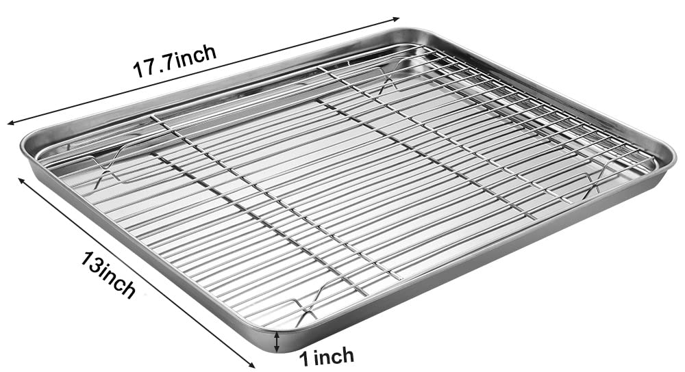 MCIRCO 6 Piece Stainless Steel Baking Sheet with Rack with Silicone Baking Mat Set (2 Pans + 2 Racks + 2 Mats), 17.3 x 13 x 1 Inch Cookie Sheet with Cooling Rack, Non Toxic, Heavy Duty & Easy Clean