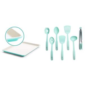 greenlife bakeware healthy ceramic nonstick, cookie sheet, 18" x 13", turquoise & nylon cooking set, 7-piece, turquoise, 7pc utensil, turqouise