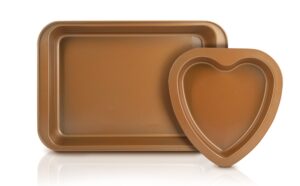 eternal living copper nonstick bakeware set (heart cake pan and cookie sheet, 2 piece)