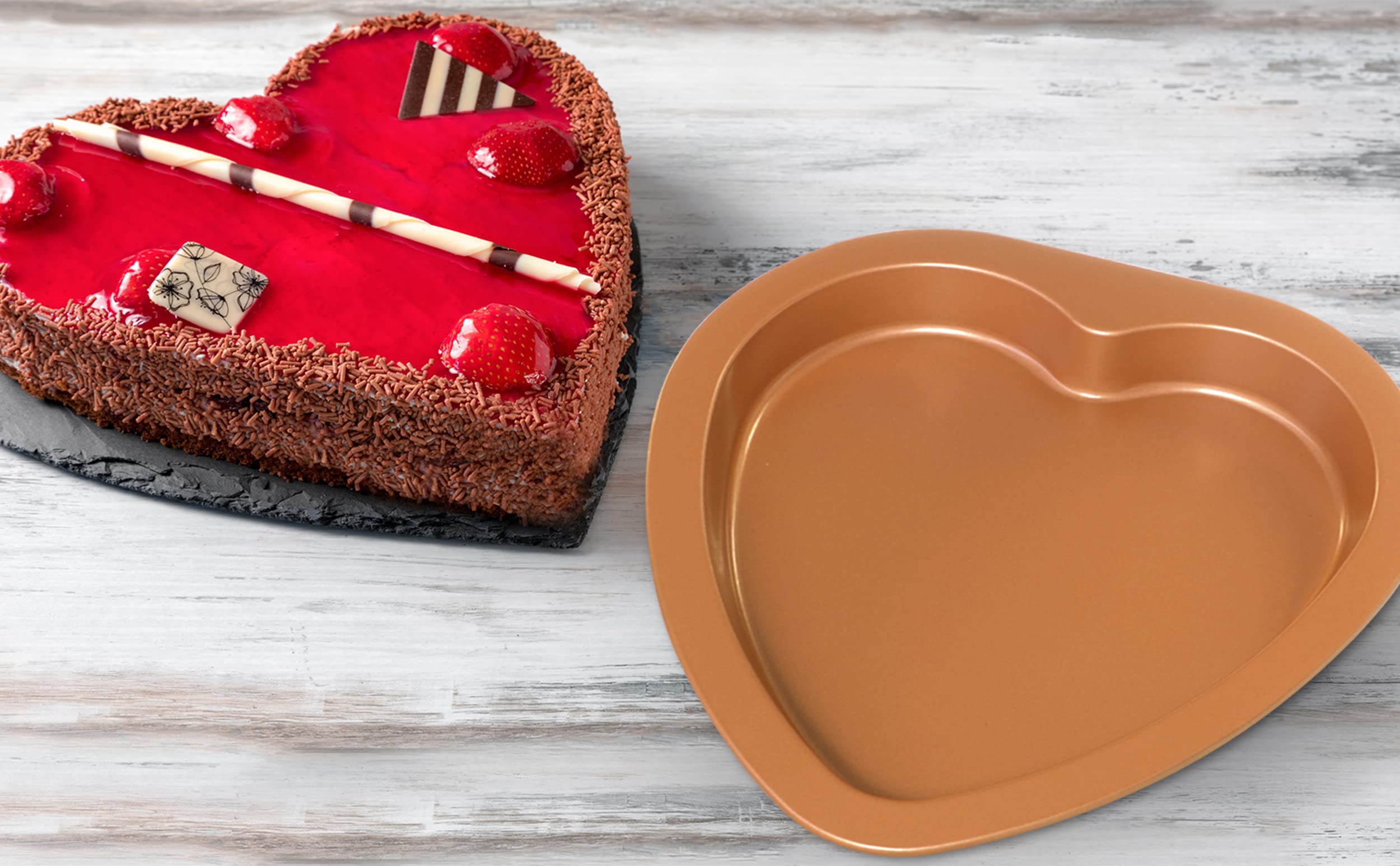 Eternal Living Copper Nonstick Bakeware Set (Heart Cake Pan and Cookie Sheet, 2 Piece)