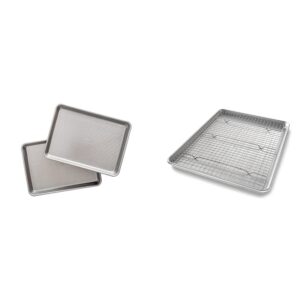 usa pan nonstick quarter sheet pan set of 2 and half sheet baking pan and bakeable nonstick cooling rack set