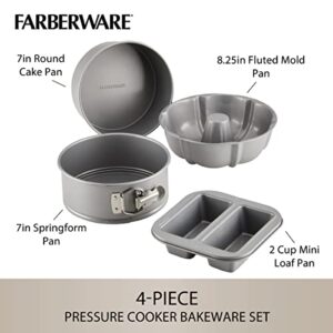 Farberware Specialty Bakeware Nonstick Baking Set for Pressure Cooker or in The Oven, 4 Piece, Gray