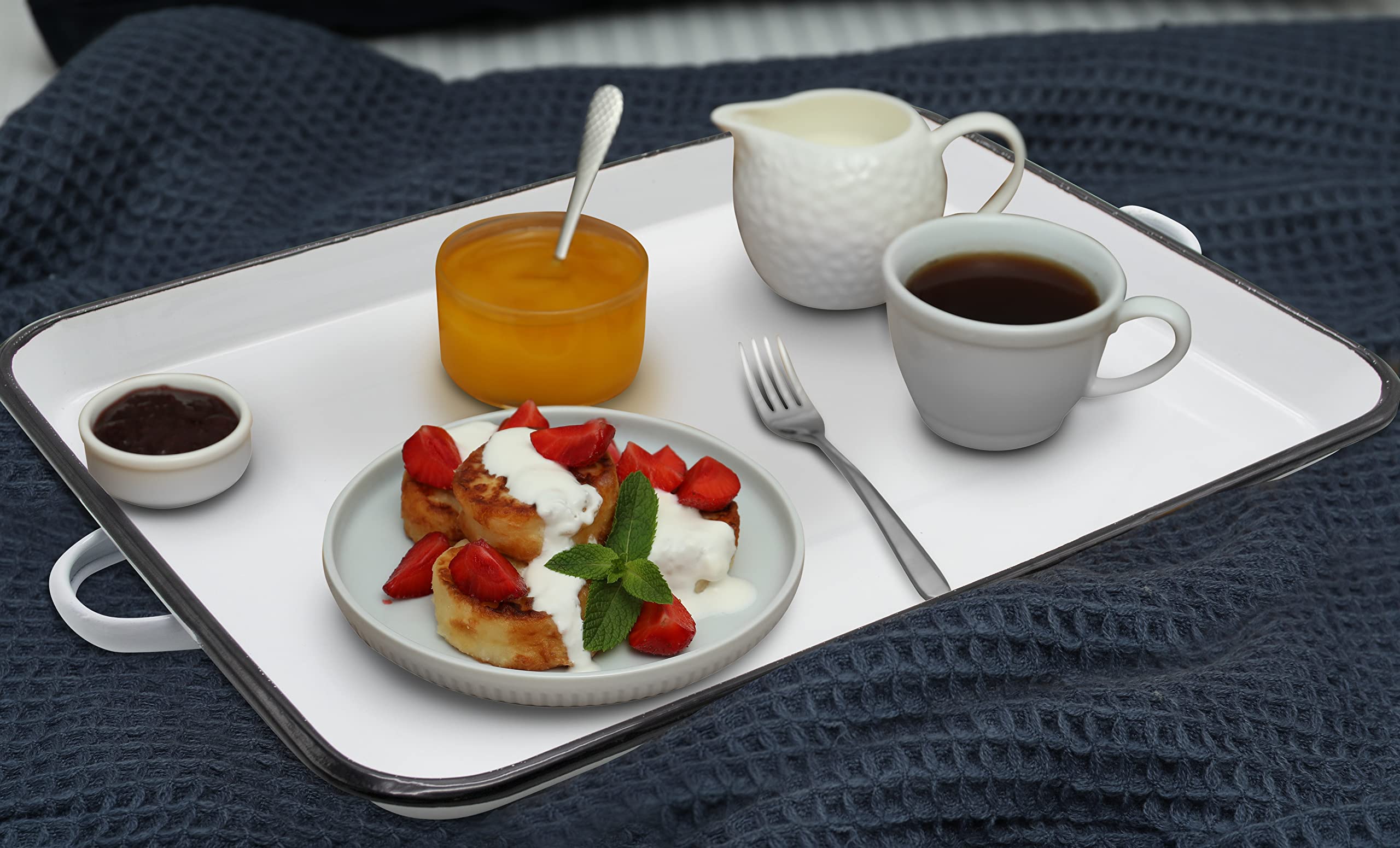 Eternal Living 17” White Enamel Serving Tray with Handles and Baking Cookie Sheet, White