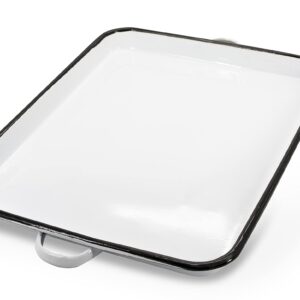 Eternal Living 17” White Enamel Serving Tray with Handles and Baking Cookie Sheet, White