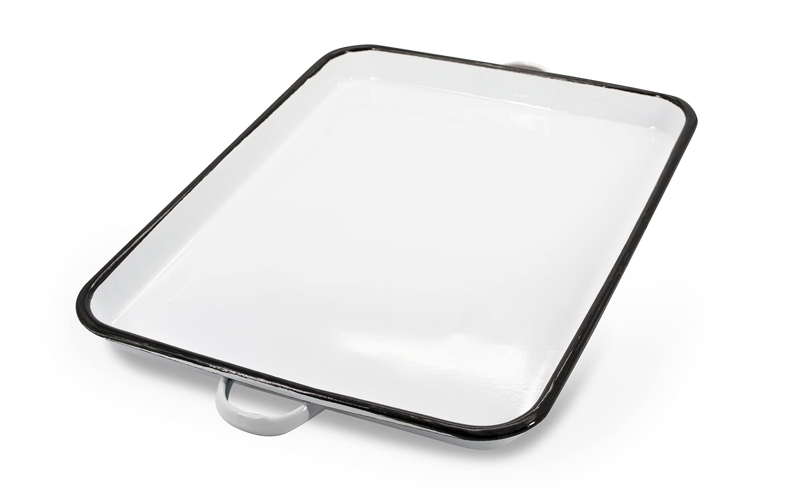 Eternal Living 17” White Enamel Serving Tray with Handles and Baking Cookie Sheet, White