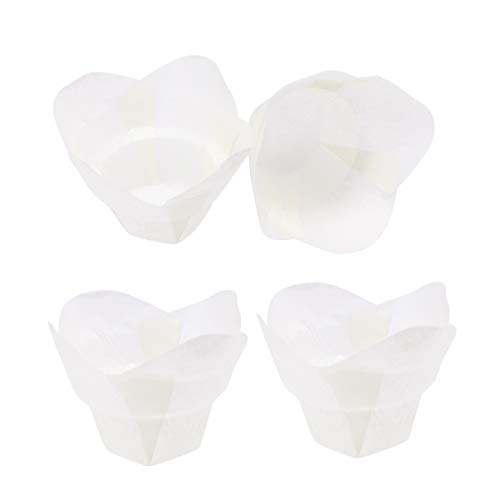 Luxshiny Cupcake Wrappers 100pcs Truffle Wrappers Paper Chocolate Candy Cups Flower Shaped Truffle Cups Baking Liners for Parties Cupcakes Muffins Mini Snacks White Cupcake Liners