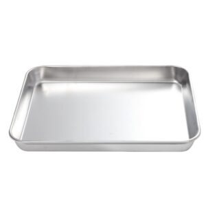 doitool stainless steel cookie sheet pan for baking, dishwasher safe baking sheet pan for toaster oven, roasting or grilling (23x17cm)