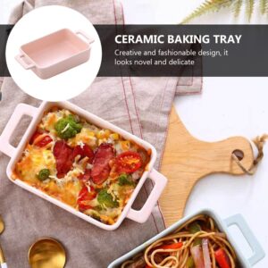 Cabilock Ceramic Baking Dish Rectangular Baking Pans with Handle Bakeware for Oven Ceramic Baking Pan Lasagna Casserole Pan (Pink)