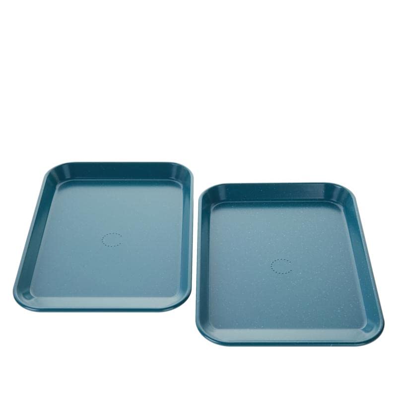 Curtis Stone Dura-BakeSet of 2 Slide-Out Sheet Pans - Turquoise Blue, 13.39''L x 9.45''W x 1''H