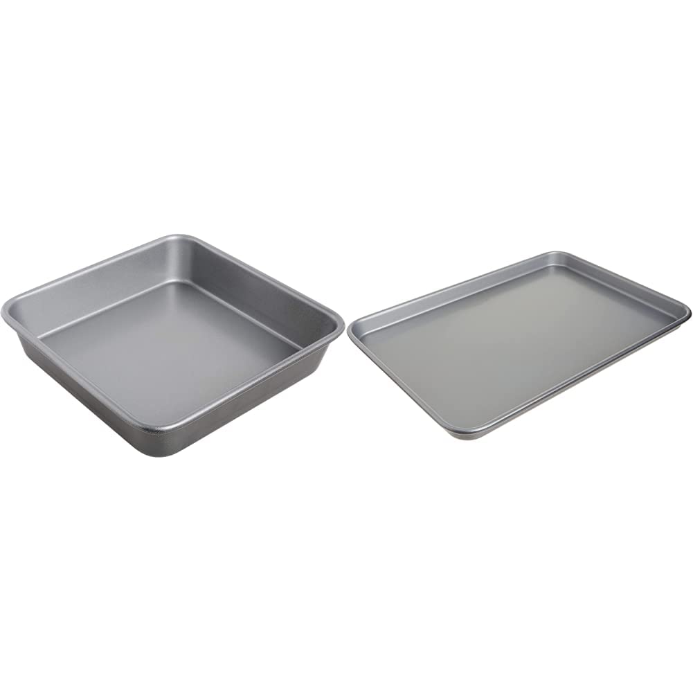 Cuisinart 9-Inch Chef's Classic Nonstick Bakeware Square Cake Pan, Silver & AMB-15BS 15-Inch Chef's Classic Nonstick Bakeware Baking Sheet, Silver