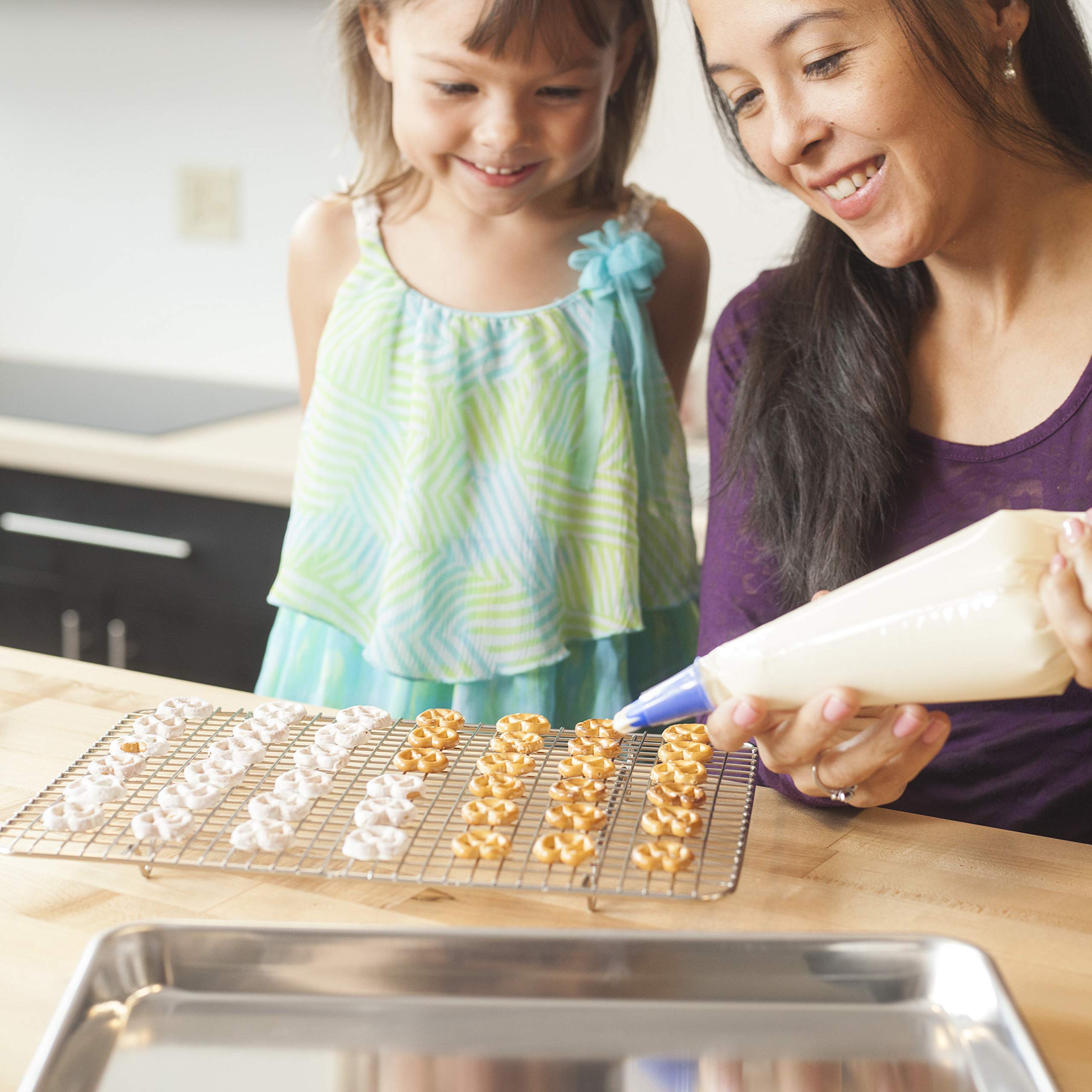 3 Pack Stainless Steel Wire Cooling, Baking, Roasting Rack with Aluminum Cookie Pan Tray Set- Heavy Duty, Commercial Quality - (1 Half Sheet, 1 Jelly Roll & 1 Quarter Sheet Pan Rack Sets)