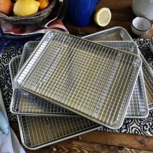 3 Pack Stainless Steel Wire Cooling, Baking, Roasting Rack with Aluminum Cookie Pan Tray Set- Heavy Duty, Commercial Quality - (1 Half Sheet, 1 Jelly Roll & 1 Quarter Sheet Pan Rack Sets)