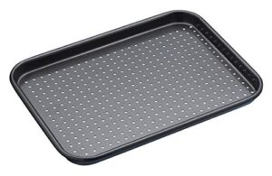 masterclass kcmccb54 crusty bake perforated baking tray with pfoa non stick, robust 1 mm carbon steel, 24 x 18 cm, grey