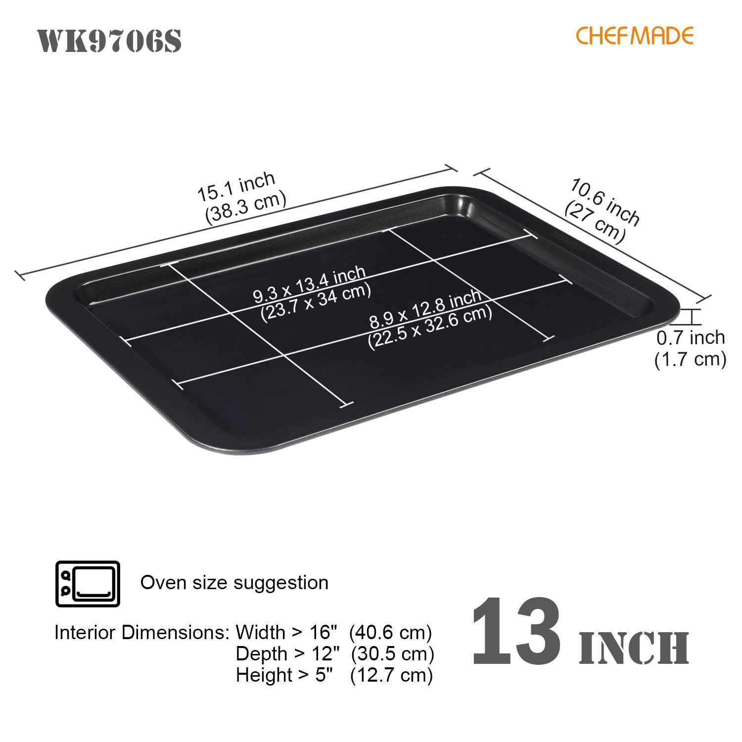 CHEFMADE Baking Sheet Pan, Nonstick 13-Inch Rimmed Cookie Sheet Pan Bakeware, 9.3" x 13.4" x 0.7"