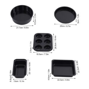 5Pcs Nonstick Bakeware Set Carbon Steel Baking Pans Kit High Temperature Resistance with Cake Mold,Baking Sheet,Pizza Tray,Quadrate & Rectangular Baking Pan for Household Bakery(Black)