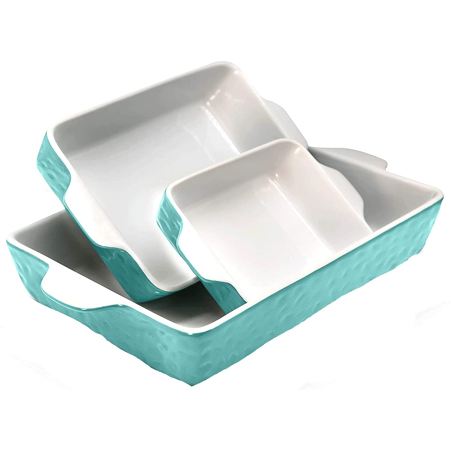 NutriChef Rectangular Ceramic 3 Piece Nonstick Stain Resistant Kitchen Bakeware Pan Set with 6 Piece Stackable Ceramic Baking Pan Sheet Set